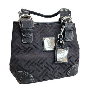 Tignanello Shoulder Bag Logo Black Purse Handbag Silver Hardware PD038